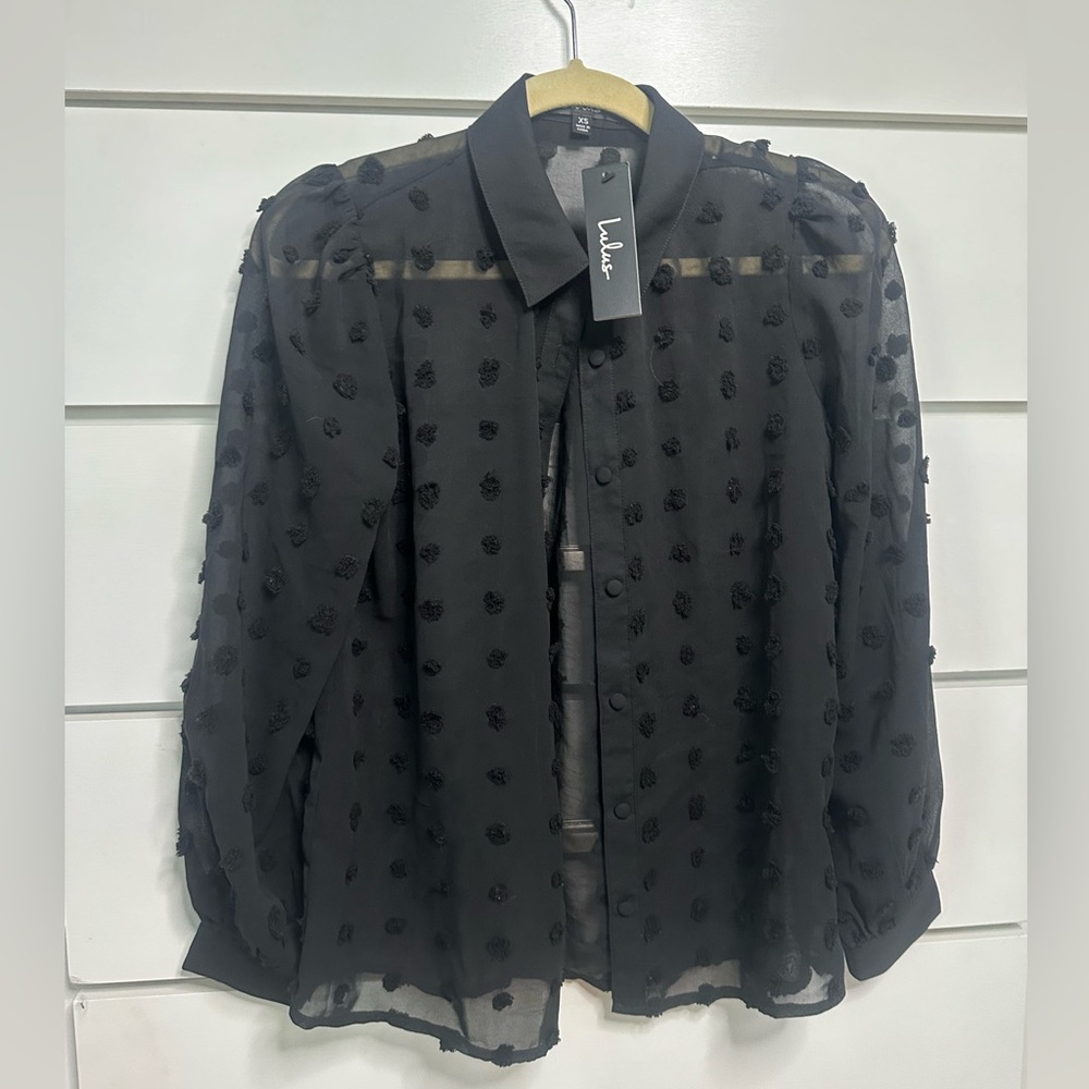 LULUS Black Polka Dot Work Blouse NWT - XS